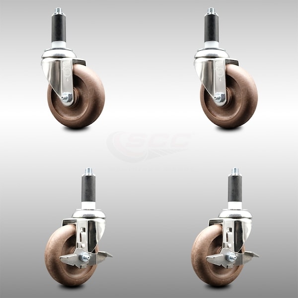 Service Caster 4 Inch 316SS High Temp Glass Filled Nylon 1-1/8 Inch Stem Caster Brake SCC, 2PK SCC-SS316EX20S414-GFNSHT-2-TLB-2-118 - main